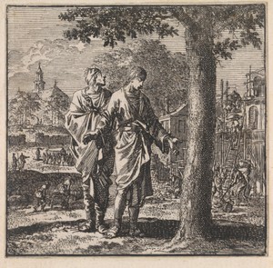 Twee mannen bekijken een boom