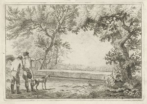 Twee mannen bij stenen cartouche