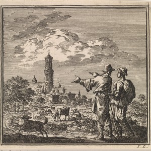 Twee mannen kijken naar een kerktoren