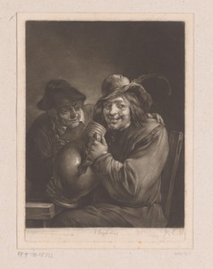 Twee mannen met een wijnkruik