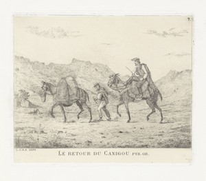 Twee mannen met paarden in heuvellandschap
