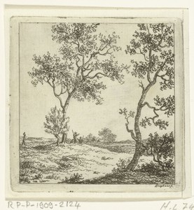 Twee mannen met stokken in een landschap