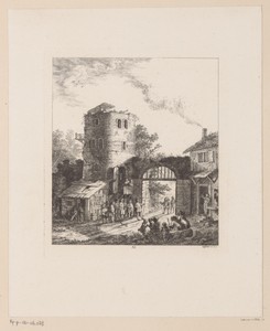 Twee mannen naderen de stadspoort