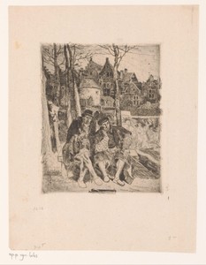 Twee mannen op een bank buiten de stad