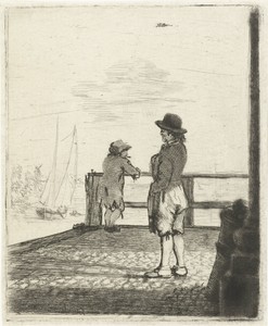 Twee matrozen wachten in de haven