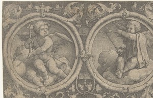 Twee medaillons met putti op wolken