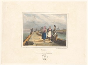 Twee meisjes en een soldaat op de aanlegsteiger bij Calais