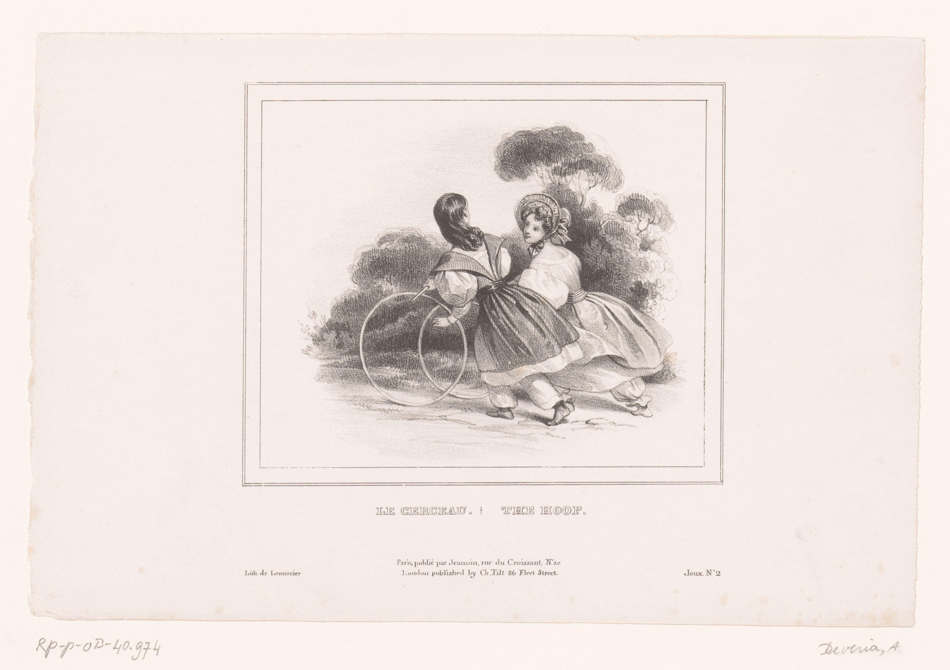 Twee meisjes met hoepels by Achille Devéria