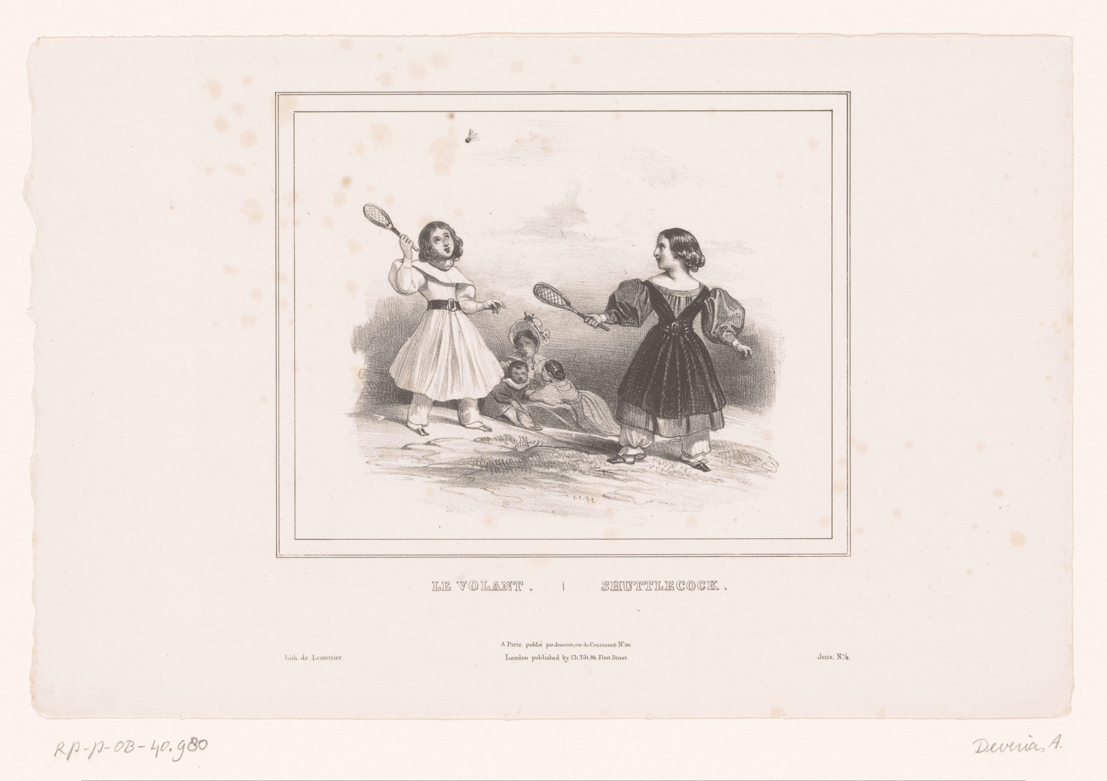 Twee meisjes spelen badminton by Achille Devéria