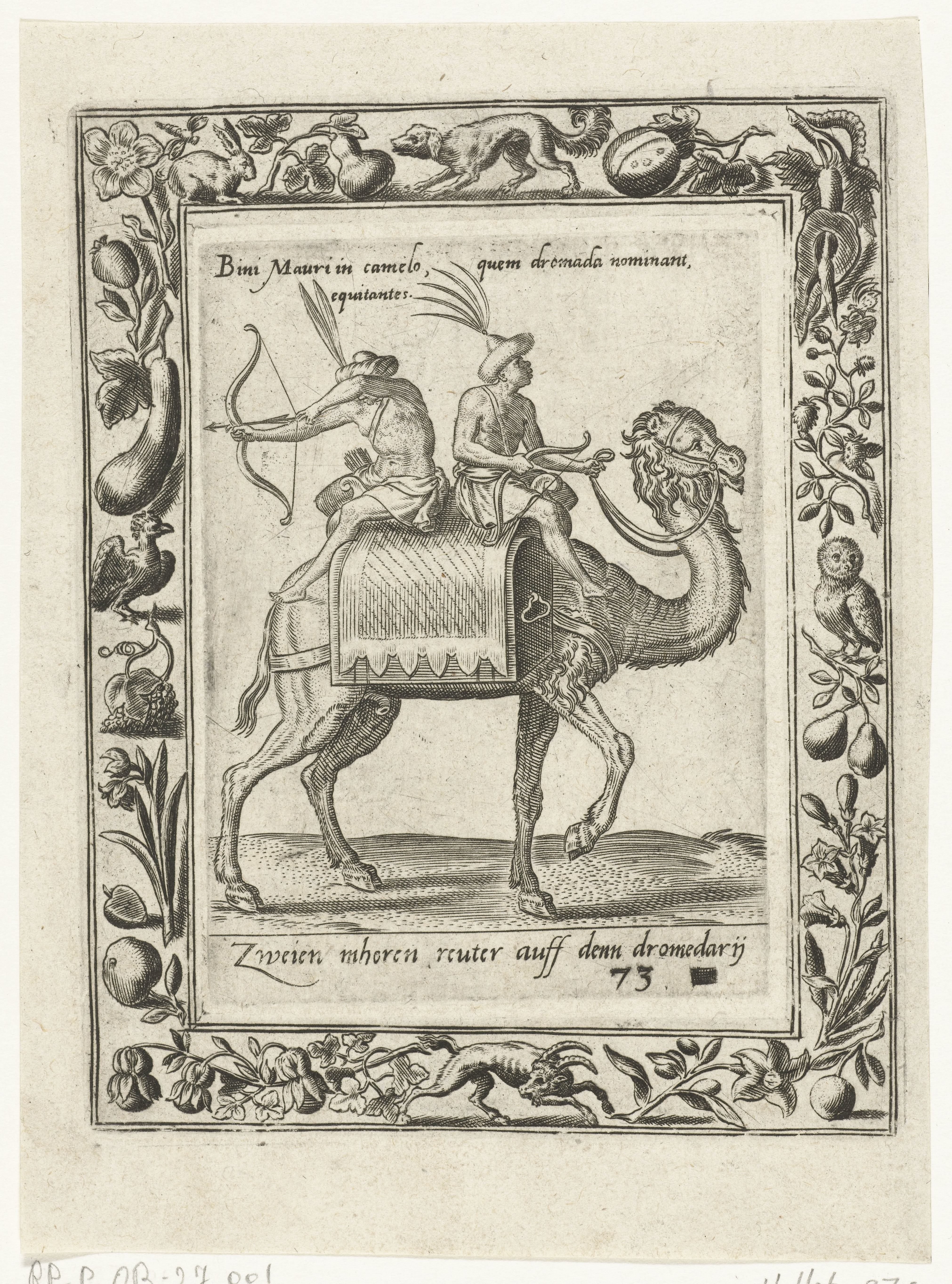 Twee Moren op een dromedaris by Abraham de Bruyn