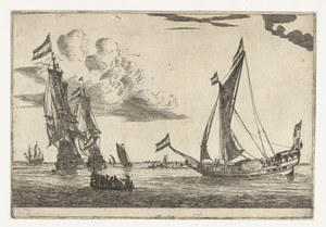 Twee oorlogsschepen en een jacht