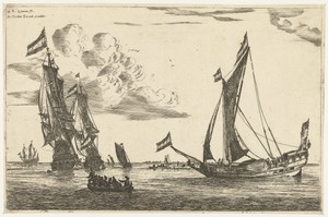 Twee oorlogsschepen en een jacht
