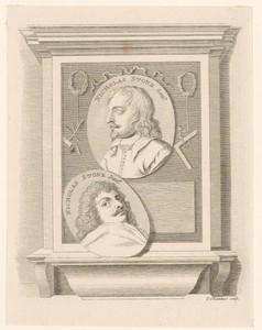 Twee portretten van Nicholas Stone (I) en Nicholas Stone (II) in twee medaillons