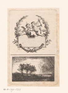 Twee putti in een guirlande en de drie bomen