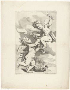 Twee putti met een bloemguirlande