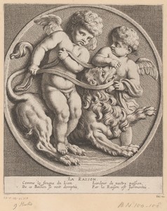 Twee putti met een leeuw