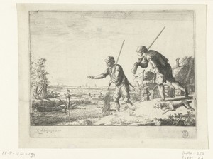 Twee soldaten bij de over van een rivier
