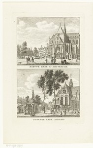 Twee stadsgezichten te Amsterdam met Nieuwe Kerk en Noorderkerk