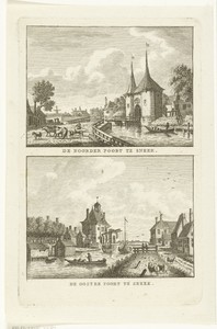 Twee stadsgezichten te Sneek: Noorderpoort en Oosterpoort