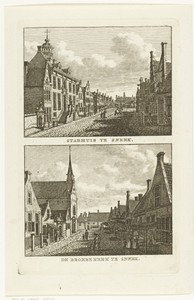 Twee stadsgezichten te Sneek: Stadhuis en Broerekerk