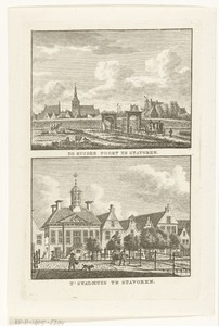 Twee stadsgezichten: Zuiderpoort te Stavoren en stadhuis te Stavoren