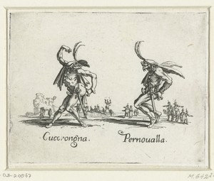 Twee straatartiesten als Cucorongna en Pernoualla