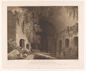 Twee tekenaars bij het Nymphaeum van Egeria in het Caffarella Park bij Rome