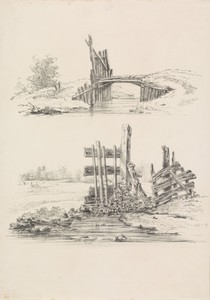 Twee voorstellingen van een hek en een brug