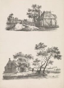 Twee voorstellingen van een huis in een polderlandschap