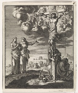 Twee vrouwen aanschouwen de gekruisigde Christus