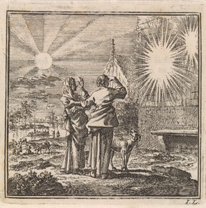 Twee vrouwen beschermen hun ogen tegen de reflectie van de zon op een venster