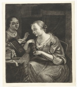 Twee vrouwen bij een spiegel