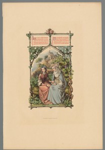 Twee vrouwen gezeten in een landschap met kerk