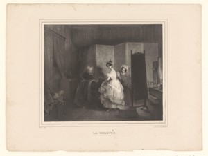 Twee vrouwen kleden een jonge vrouw