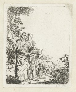 Twee vrouwen met een boek in een landschap