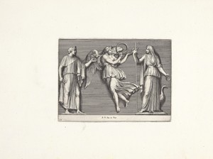 Twee vrouwenfiguren en een engel