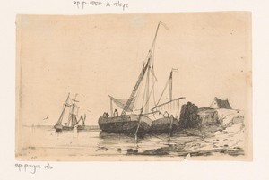 Twee zeilschepen aan de kust