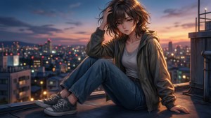 Twilight Rooftop Contemplation