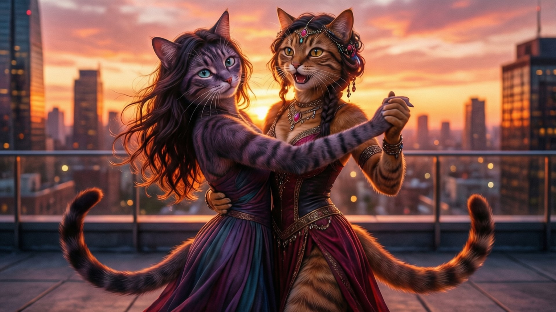 Twilight Rooftop Dance by Wallpapers.art Studio