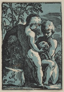 Two Children Petting a Lamb