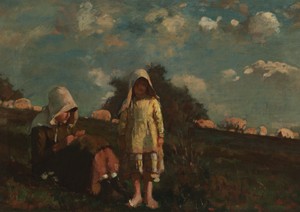 Two Girls with Sunbonnets In a Field