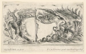 Two Halves of Escutcheons, No. 14 from "Raccolta di varii cappriccii et nove inventioni di cartelle et ornamenti"