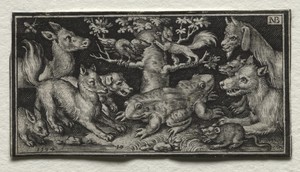 Two-headed Frog surrounded by Animals