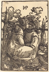 Two Lover Seated in Front of a Fence