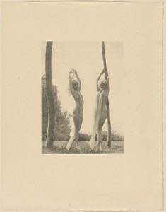 [Two Partially Nude Females in Blond Wigs Stretching Outdoors]