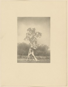 [Two Partially Nude Women in Blond Wigs Posed Outside with Arms Locked]