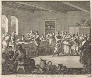 Uitdelen van voedsel aan de armen