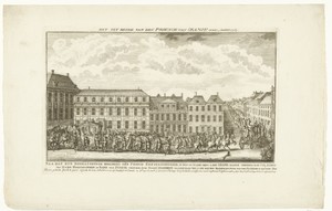 Uitrijden van de prins van Oranje na het bijwonen van een vergadering van de Staten-Generaal en de Raad van State, 1763