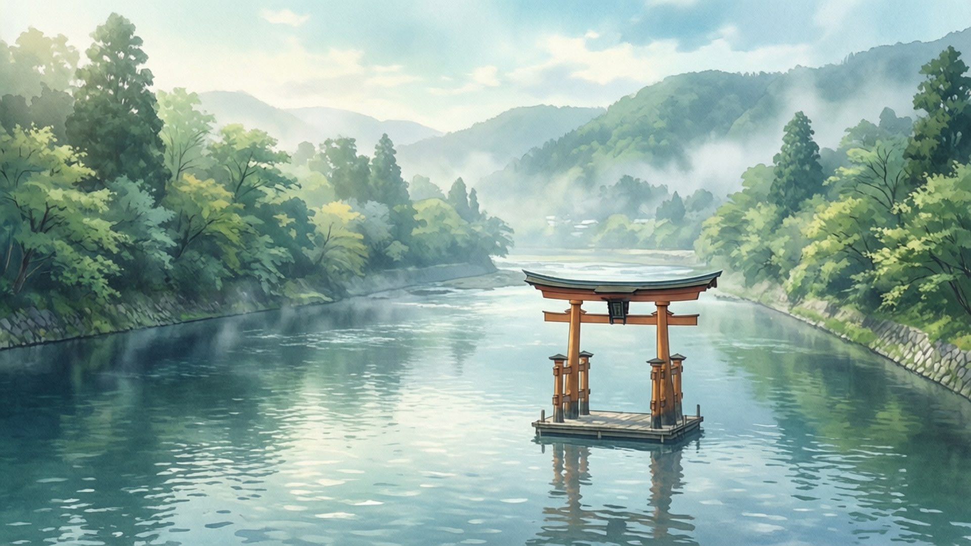 Uji River Serenity by Wallpapers.art Studio