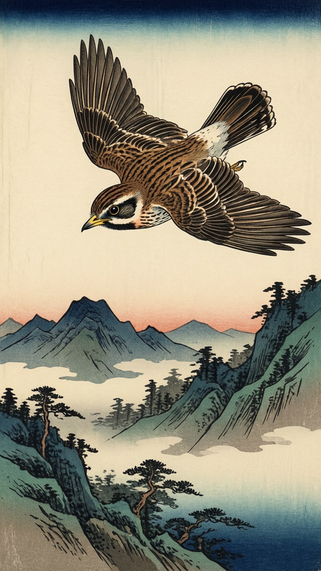 Ukiyo-e Skylark by Wallpapers.art Studio